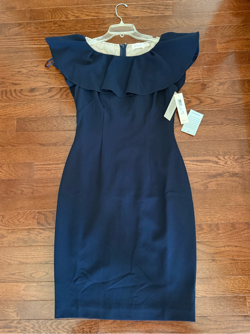 Eliza J Navy One-Shoulder Ruffle Sheath Dress